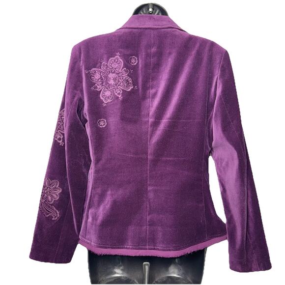 NWOT Focus 2000 Size 6 Purple Velvet Blazer Jacket Embroider Lash Fringe Pocket - Picture 5 of 10